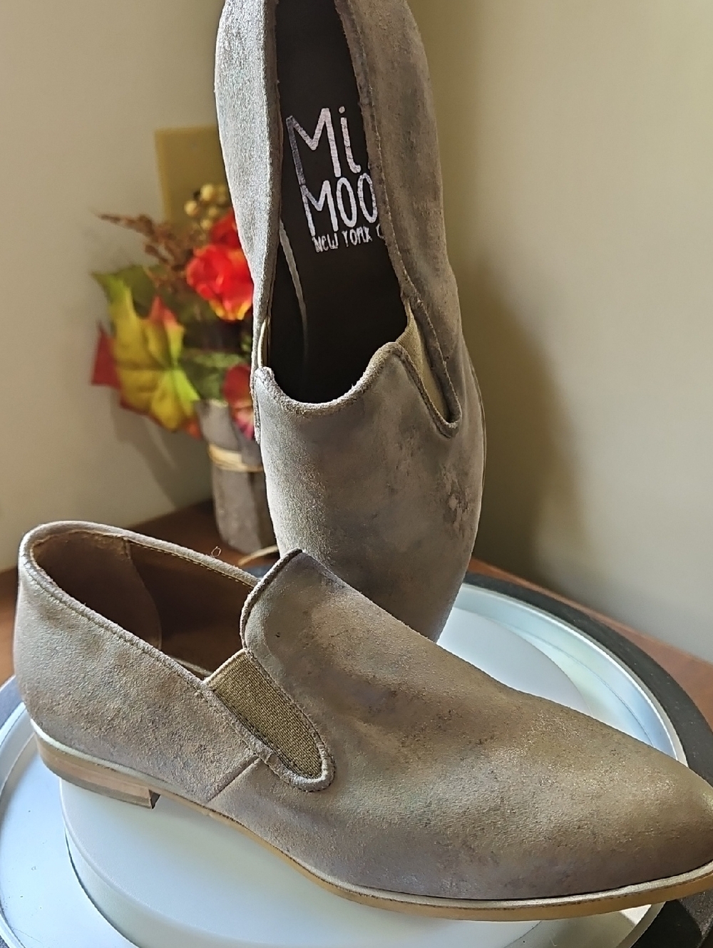 Miz Mooz Taupe Metallic Slip-On Loafers